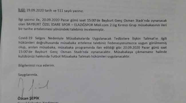 Bayburtspor'dan sitem: "TFF'nin bu akıl almaz karardan acilen dönmesini umuyoruz"