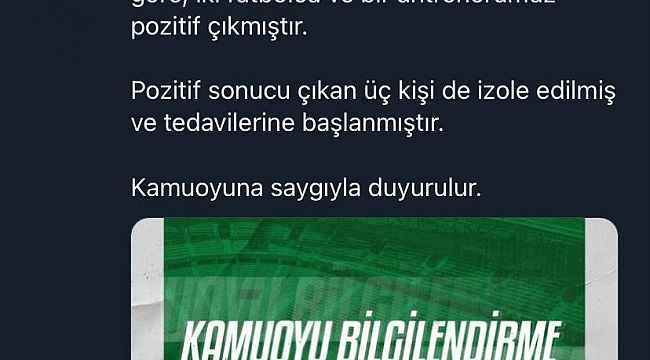 Sakaryaspor'da iki futbolcu ve bir antrenörün test sonucu pozitif çıktı