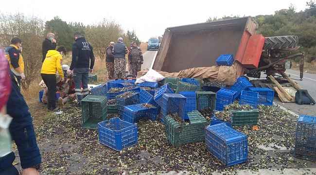 Zeytin işçilerini taşıyan traktör devrildi: 5 yaralı