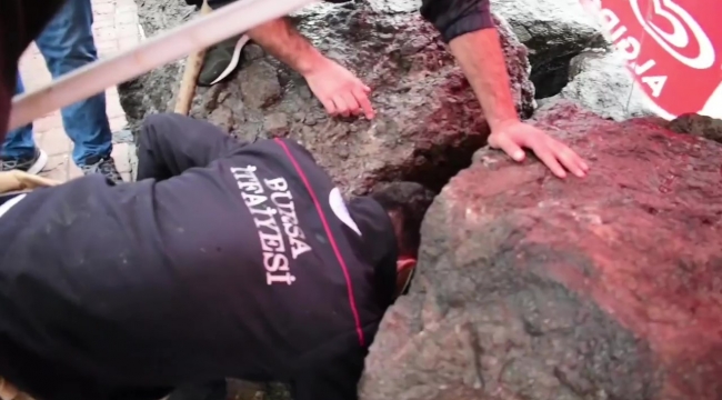 Kedi ihbarı alan ekipler, kayayı keserek yavru kediyi annesine teslim etti - Bursa Haberleri