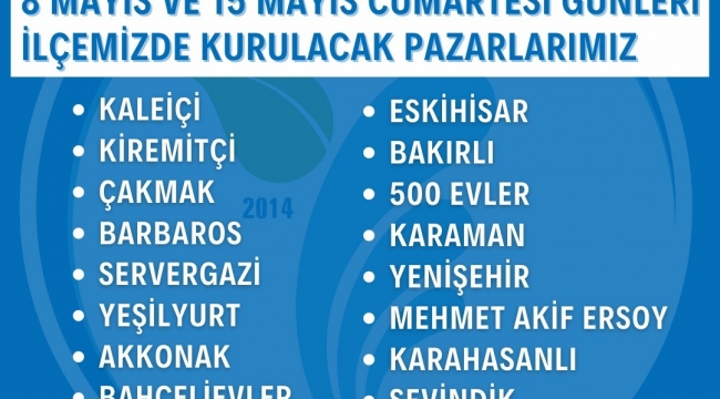 Merkezefendi'de pazar yerleri 8 ve 15 Mayıs'ta açık olacak