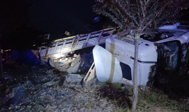 Bursa'da cam şişe yüklü tır devrildi, kara yolu cam şişeyle kaplandı - Bursa Haberleri