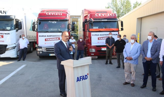 Bursa'dan afetzedelere yardım tırları yola çıktı