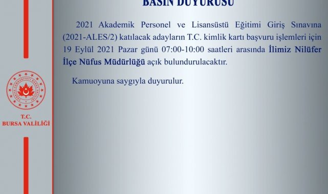 Bursa Valiliği duyurdu