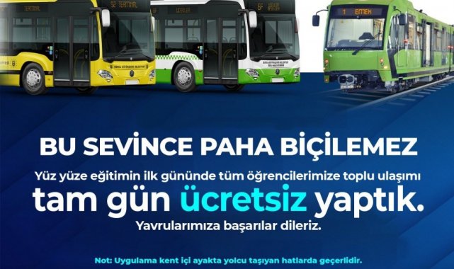 Bursa'da 6 Eylül'de ulaşım öğrencilere ücretsiz