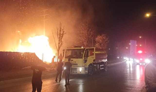 Bursa'da çalılık alanda çıkan yangın geceyi aydınlattı: Alevler tamir atölyesi ve yüksek gerilim hattına sıçradı