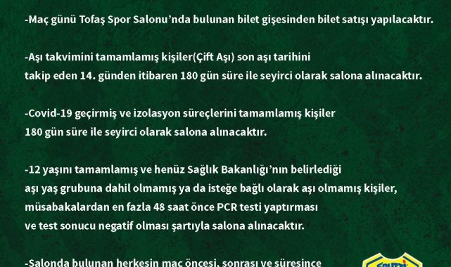 Frutti Extra Bursaspor'dan taraftarına maç öncesi bilgilendirme mesajı