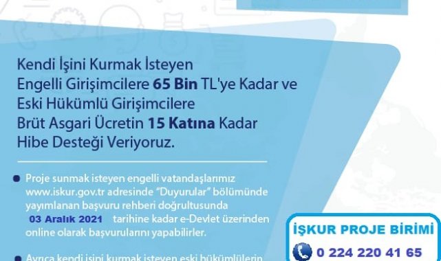 Engelli ve eski hükümlü hibe desteği başvuruları başladı
