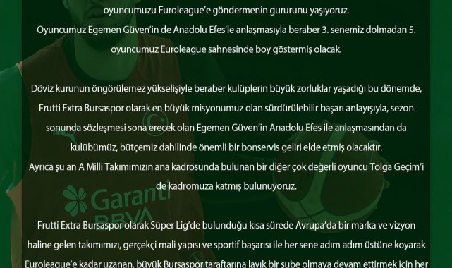 Sezer Sezgin: "Tolga Geçim'i kadromuza katmış bulunuyoruz"