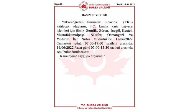 YKS adayları dikkat! Bursa Valiliği duyurdu