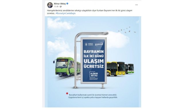 Bursa'da bayramda ulaşım ilk iki gün ücretsiz