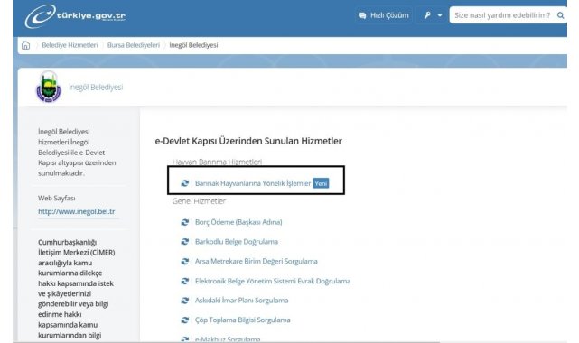 İnegöl'de E-Devlet üzerinden hayvan sahiplenme işlemi başladı