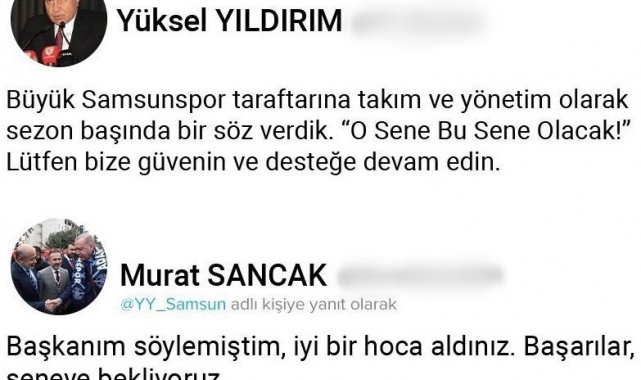 ADS Başkanı Sancak'tan Samsunspor Başkanı Yıldırım'a: