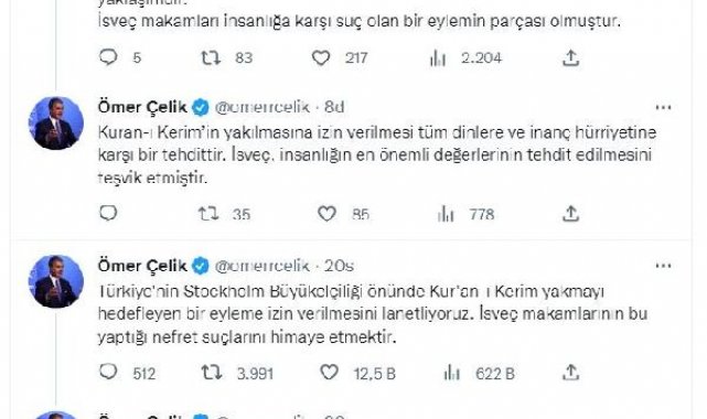 AK Parti'li Çelik: Kur'an-ı Kerim'e dönük her saygısızlık insanlık suçudur