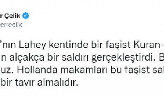 AK Parti'li Çelik'ten Hollanda'daki Kur'an-ı Kerim saldırısına tepki