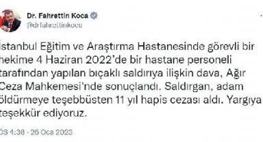 Bakan Koca: Hekime saldıran hastane personeli 11 yıl ceza aldı