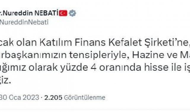 Bakan Nebati: Katılım Finans Kefalet Şirketi'ne yüzde 4 hisse ile iştirak edeceğiz