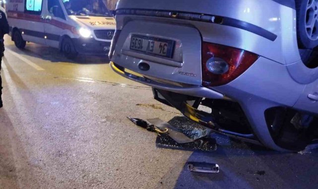 D-100de kontrolden çıkan araç takla attı: 3 yaralı