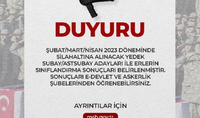MSB: Şubat, mart, nisan dönemi sınıflandırma sonuçları açıklandı