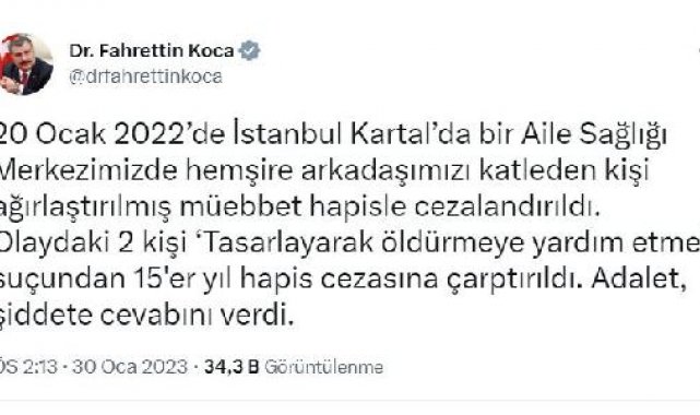 Sağlık Bakanı Koca: Adalet, şiddete cevabını verdi