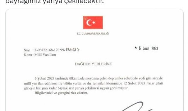 7 gün milli yas ilan edildi