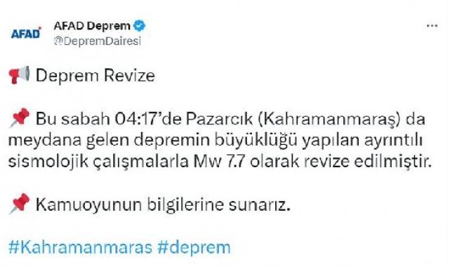 AFAD: Depremin büyüklüğü 7.7