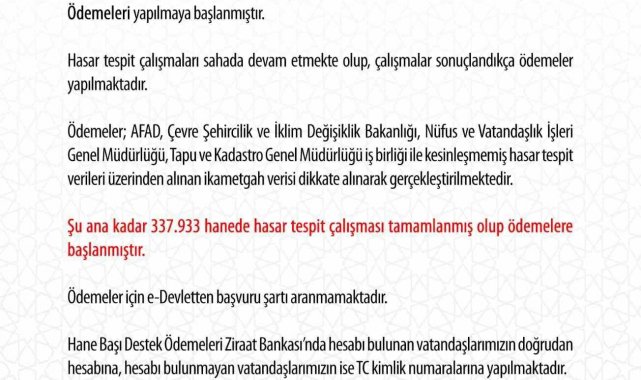 AFAD, konutları hasar gören depremzedelere 10 bin lira destek ödemesi başlatıldığını duyurdu