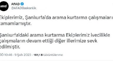 AFAD: Şanlıurfa'da arama kurtarma çalışmaları tamamlandı