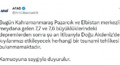 AFAD: Tsunami tehlikesi yok