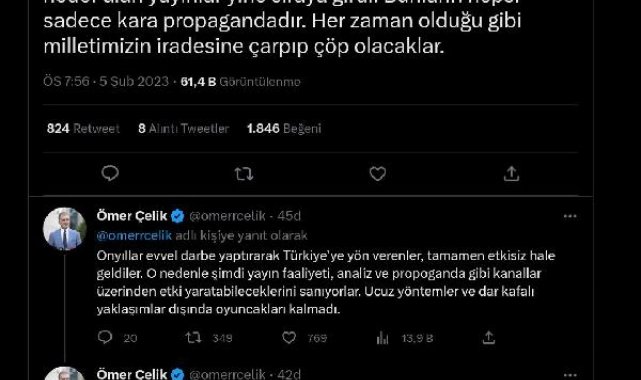 AK Parti'li Çelik: Seçim yaklaşırken Cumhurbaşkanımızı hedef alan yayınlar yine sıraya girdi