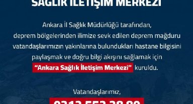 Ankara'da depremzedeler için 'sağlık iletişim merkezi' kuruldu