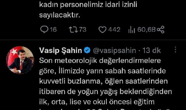 Ankara'da eğitime 1 gün ara verildi