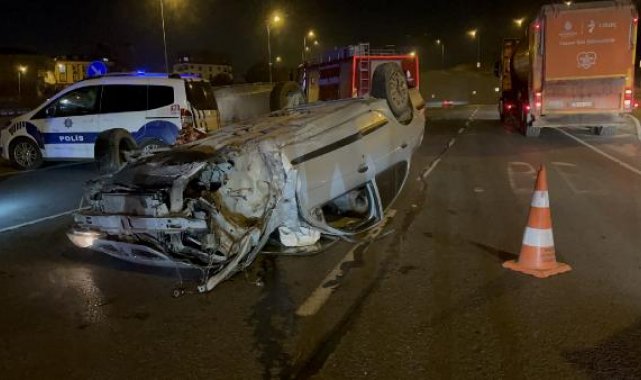 Arnavutköy'de takla atan otomobilin sürücüsü yaralandı