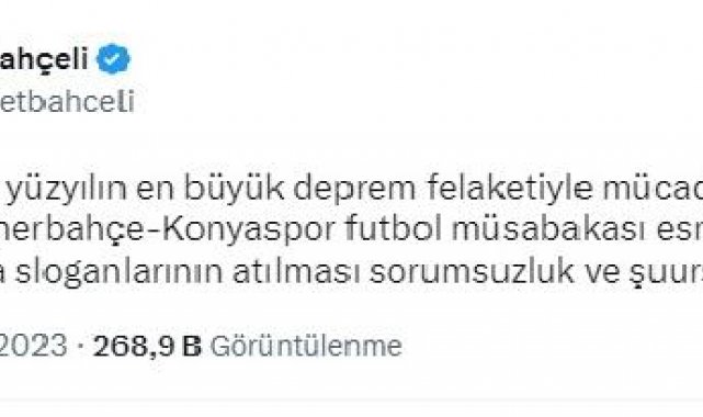 Bahçeli: Tribünden istifa sloganlarının atılması sorumsuzluk ve şuursuzluktur