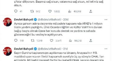 Bahçeli'den AFAD'a 1 milyon TL bağış