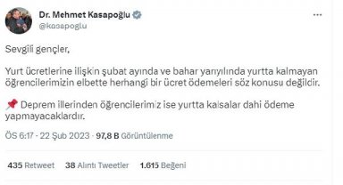 Bakan Kasapoğlu'ndan 'yurt ücreti' açıklaması
