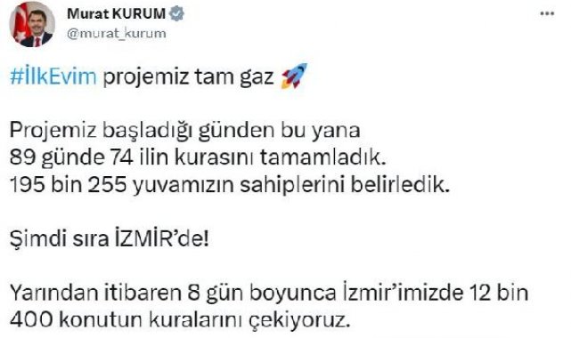 Bakan Kurum: İlk Evim'de 74 ilin kurasını tamamladık