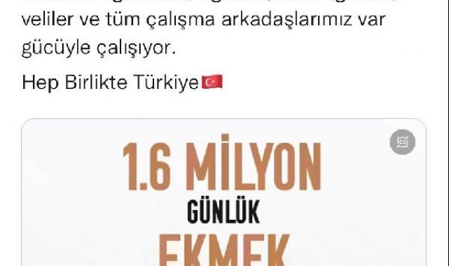 Bakan Özer: Meslek liselerinde üretilen günlük 1,6 milyon ekmeği deprem bölgesine ulaştırdık
