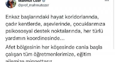 Bakan Özer'den deprem bölgesindeki öğretmenlere teşekkür