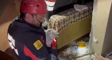 Depremde 11 gündür mahsur kalan kedi kurtarıldı