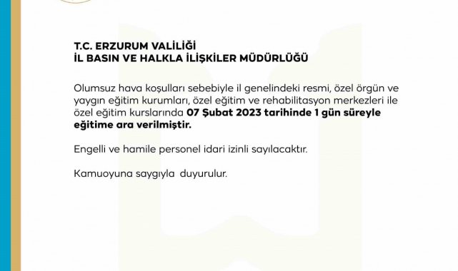 Erzurum'da eğitime kar engeli