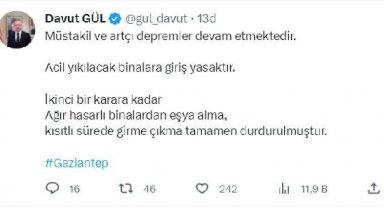 Gaziantep'te ağır hasarlı binalardan eşya alımı durduruldu