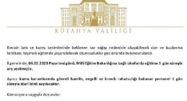 Kütahya'da okullara 1 gün ara verildi