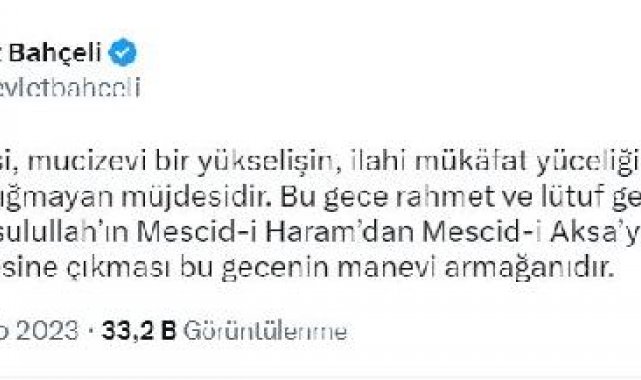 MHP lideri Bahçeli'den 'Miraç Kandili' mesajı