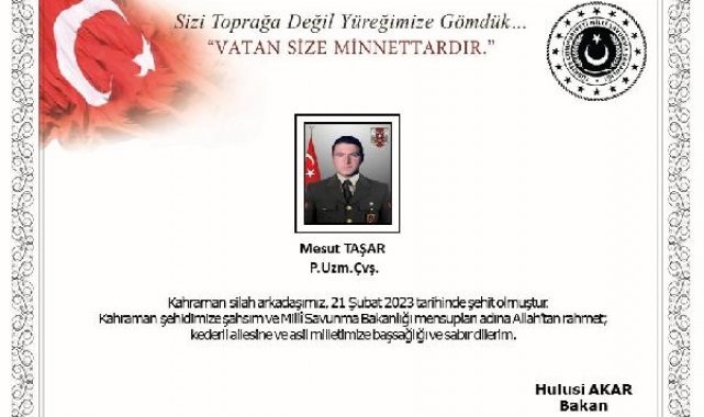 MSB: Araç kazasında yaralanan asker şehit oldu