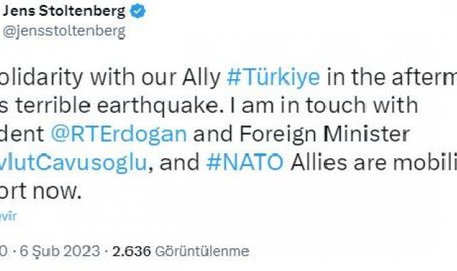 Stoltenberg: Türkiye ile tam dayanışma içindeyiz