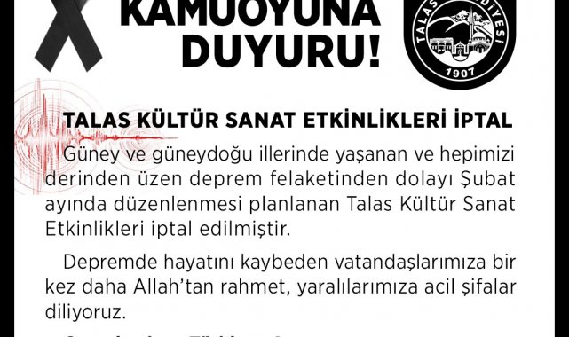 Talas kültür sanat etkinlikleri iptal