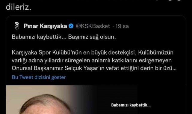 TBF'den Selçuk Yaşar için taziye mesajı