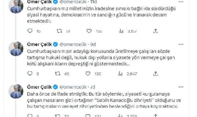 AK Parti Sözcüsü Çelik: Cumhurbaşkanımızın adaylığı önünde hiçbir engel yoktur