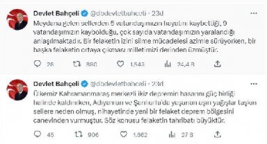 Bahçeli: Hiçbir felaket tarihi yürüyüşümüzü sekteye uğratamayacak